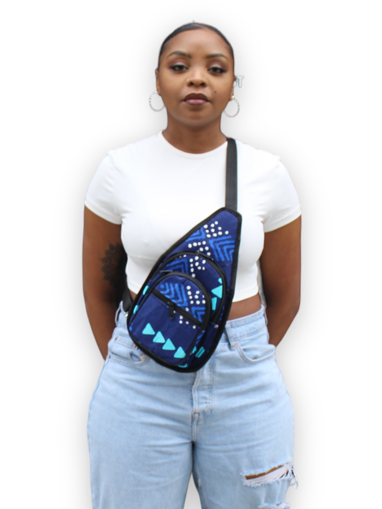 Ankara Print Sling Bag (Blue Bogolan)